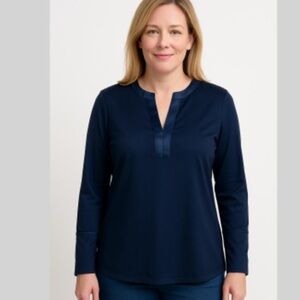 J. Crew navy blue satin crepe trim blouse tunic style size S